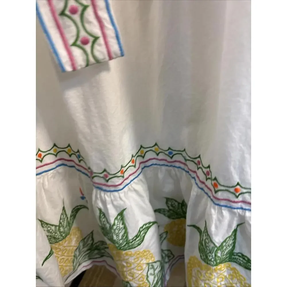 NWT Roller Rabbit‎ Embroidered Valonia Dress with Pineapples, XXS